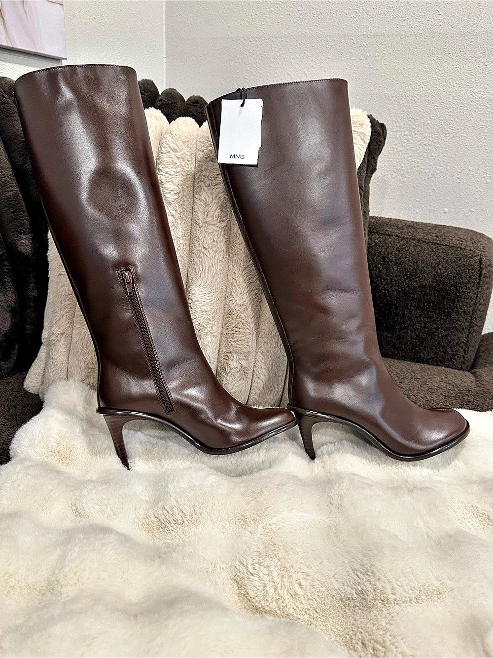 Mango 618 WOMAN Leather-Look Pointed Toe Heeled Boots EU 38 US 7.5 NWT